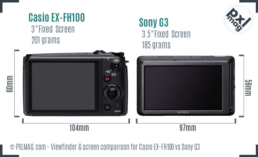 Casio EX-FH100 vs Sony G3 Screen and Viewfinder comparison