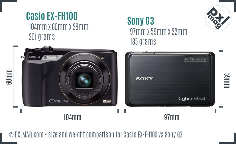 Casio EX-FH100 vs Sony G3 size comparison