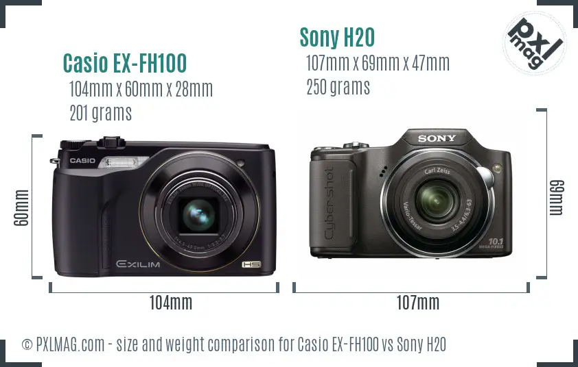 Casio EX-FH100 vs Sony H20 size comparison