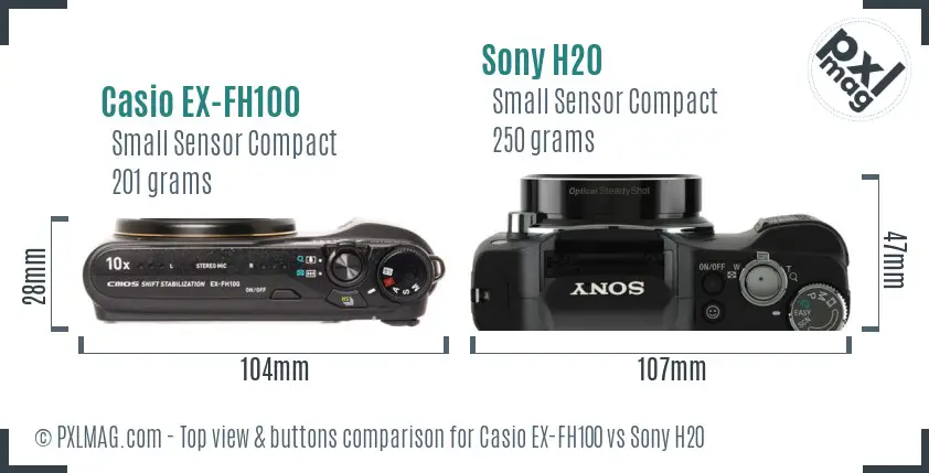 Casio EX-FH100 vs Sony H20 top view buttons comparison