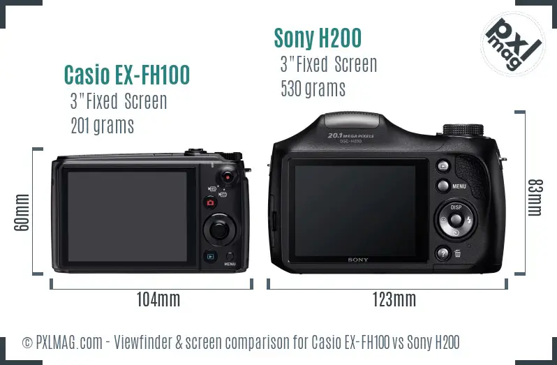 Casio EX-FH100 vs Sony H200 Screen and Viewfinder comparison