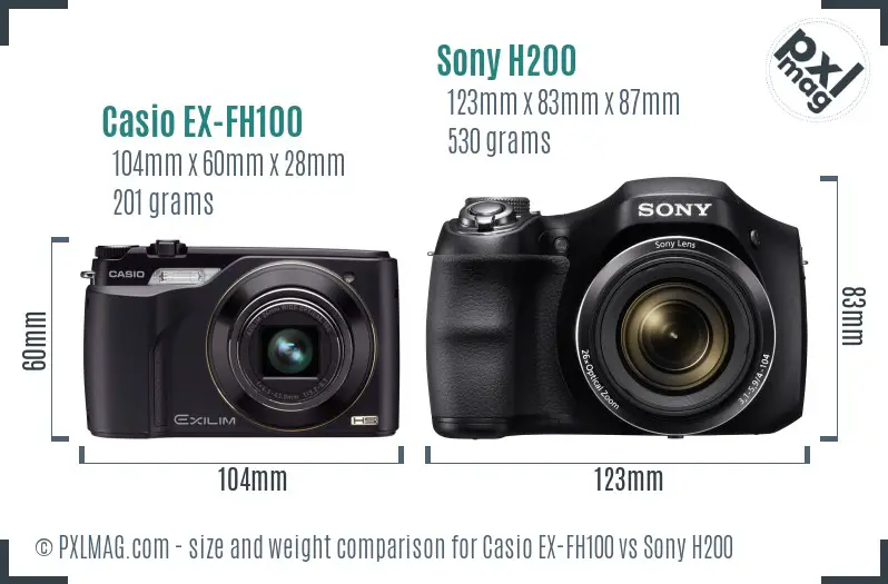 Casio EX-FH100 vs Sony H200 size comparison