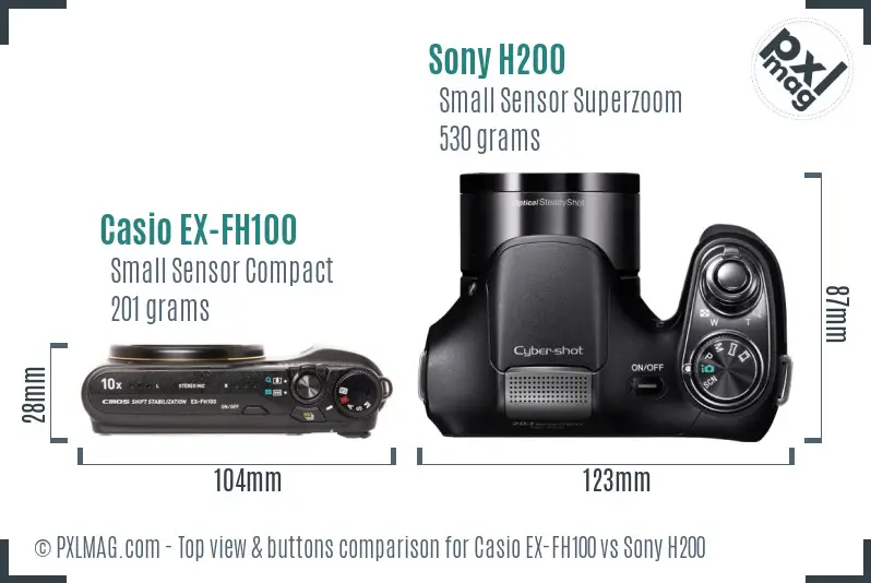 Casio EX-FH100 vs Sony H200 top view buttons comparison