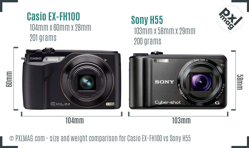 Casio EX-FH100 vs Sony H55 size comparison Casio EX-FH100 vs Sony H55 size comparison