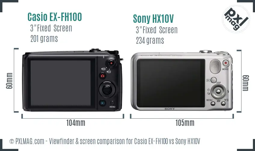 Casio EX-FH100 vs Sony HX10V Screen and Viewfinder comparison