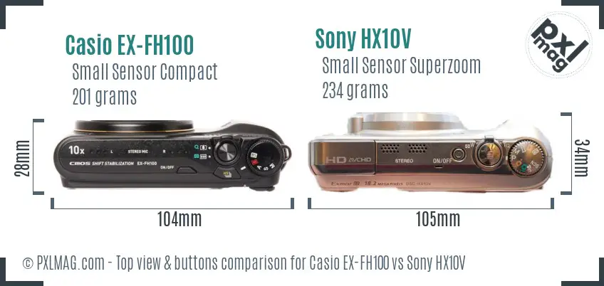 Casio EX-FH100 vs Sony HX10V top view buttons comparison