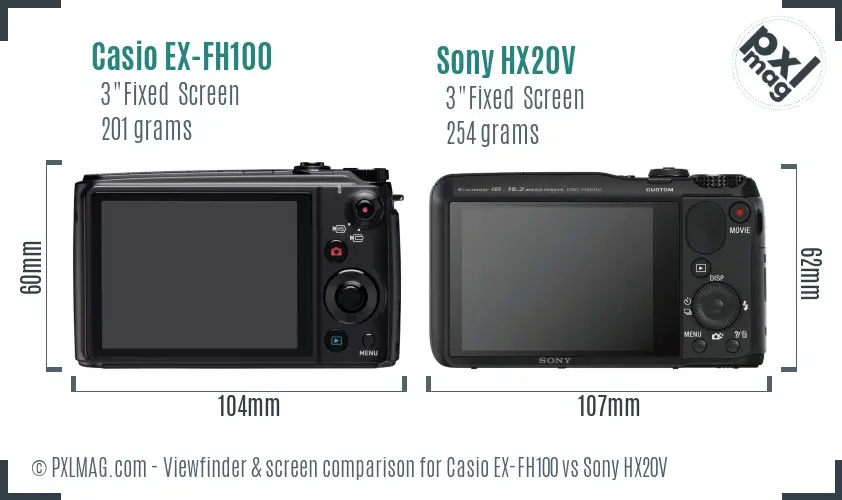Casio EX-FH100 vs Sony HX20V Screen and Viewfinder comparison