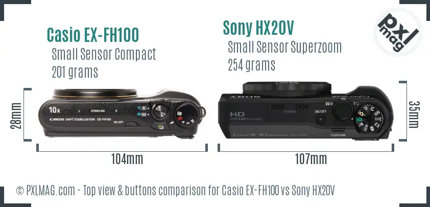 Casio EX-FH100 vs Sony HX20V top view buttons comparison