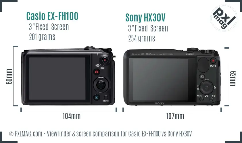 Casio EX-FH100 vs Sony HX30V Screen and Viewfinder comparison