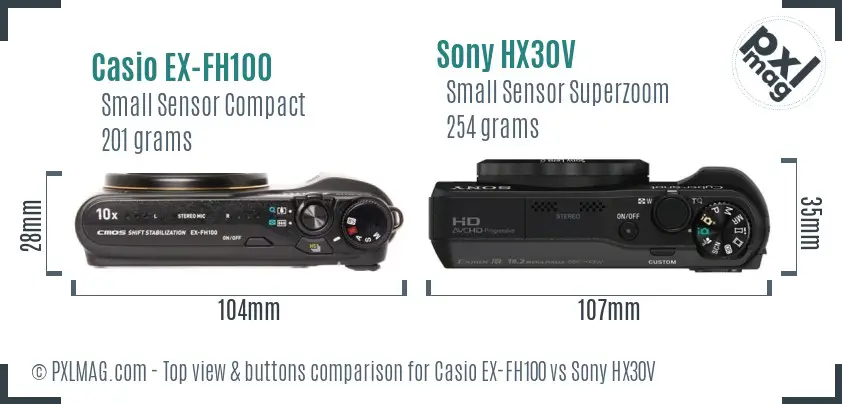 Casio EX-FH100 vs Sony HX30V top view buttons comparison