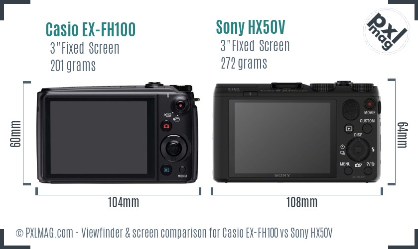 Casio EX-FH100 vs Sony HX50V Screen and Viewfinder comparison