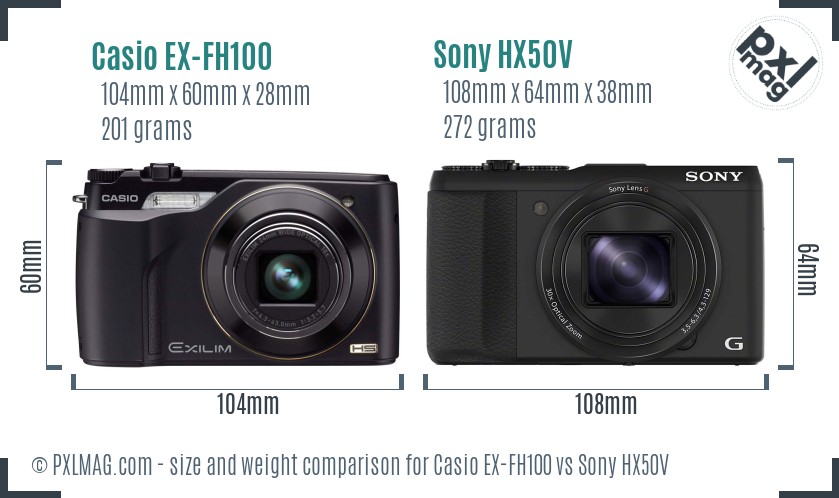 Casio EX-FH100 vs Sony HX50V size comparison