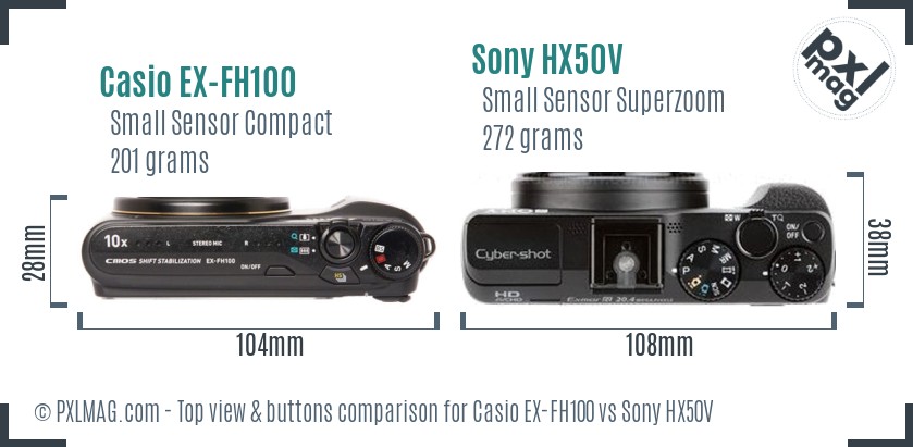 Casio EX-FH100 vs Sony HX50V top view buttons comparison