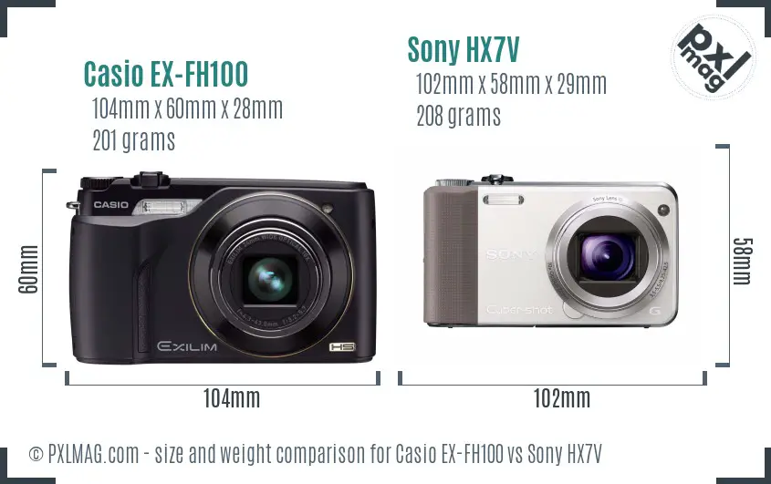Casio EX-FH100 vs Sony HX7V size comparison