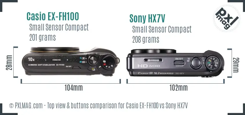 Casio EX-FH100 vs Sony HX7V top view buttons comparison