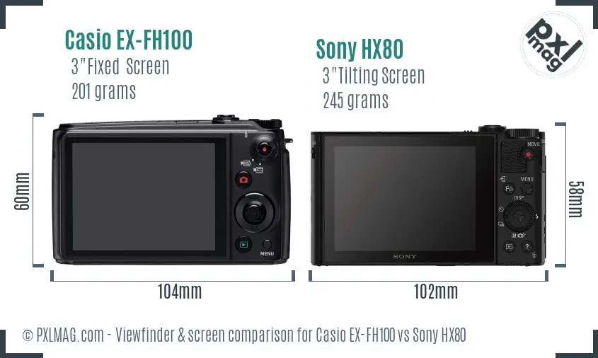 Casio EX-FH100 vs Sony HX80 Screen and Viewfinder comparison