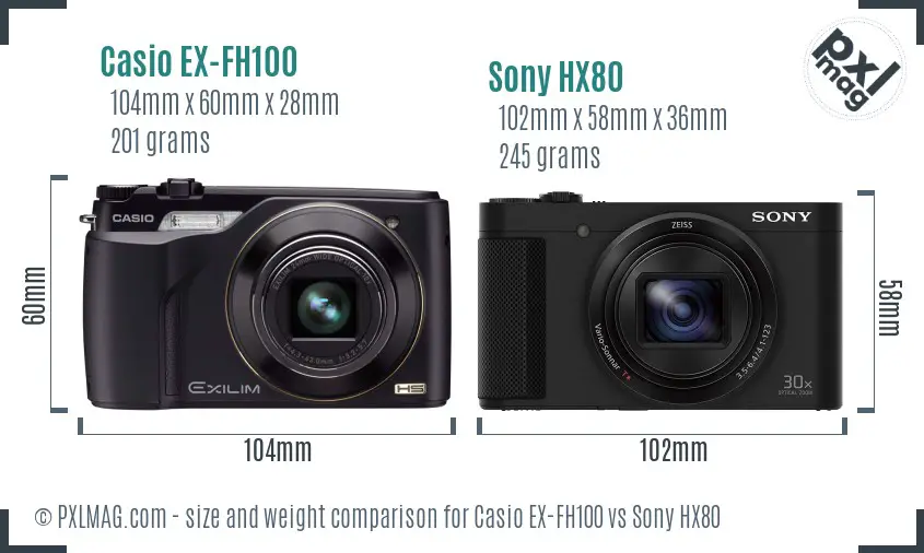 Casio EX-FH100 vs Sony HX80 size comparison