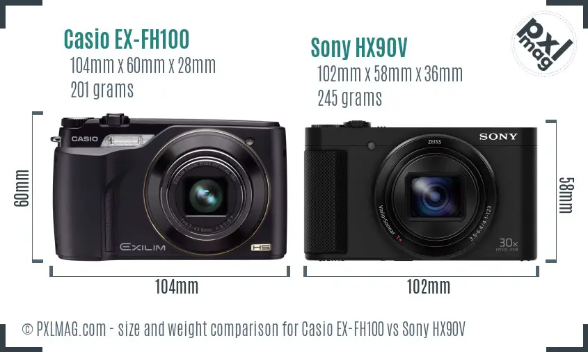 Casio EX-FH100 vs Sony HX90V size comparison