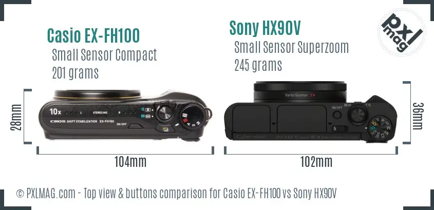 Casio EX-FH100 vs Sony HX90V top view buttons comparison