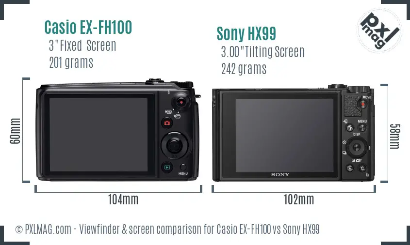 Casio EX-FH100 vs Sony HX99 Screen and Viewfinder comparison