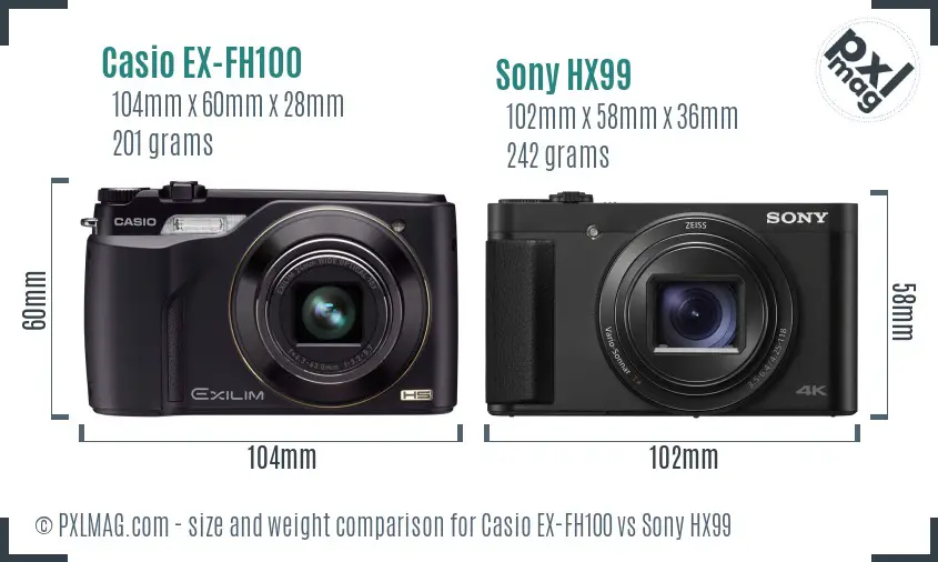 Casio EX-FH100 vs Sony HX99 size comparison