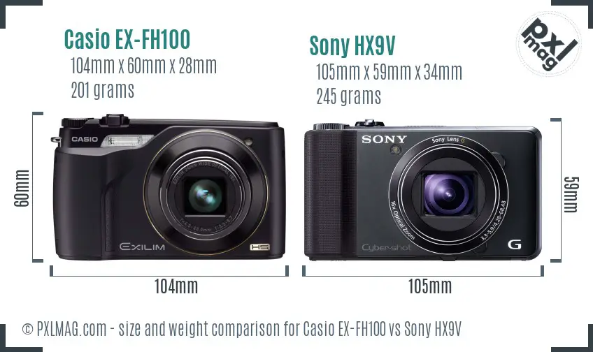 Casio EX-FH100 vs Sony HX9V size comparison Casio EX-FH100 vs Sony HX9V size comparison