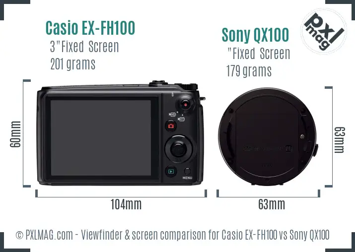 Casio EX-FH100 vs Sony QX100 Screen and Viewfinder comparison