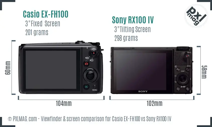 Casio EX-FH100 vs Sony RX100 IV Screen and Viewfinder comparison