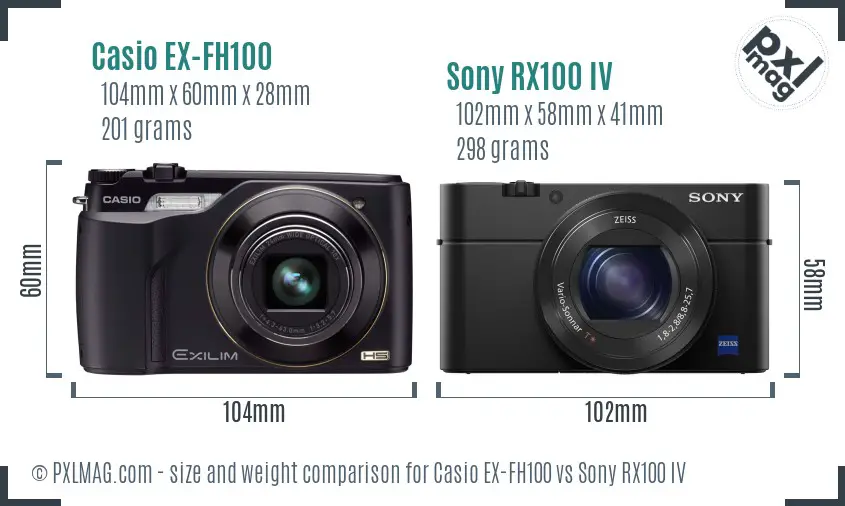 Casio EX-FH100 vs Sony RX100 IV size comparison