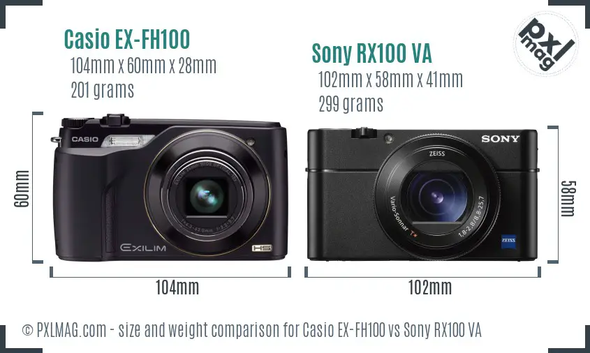 Casio EX-FH100 vs Sony RX100 VA size comparison