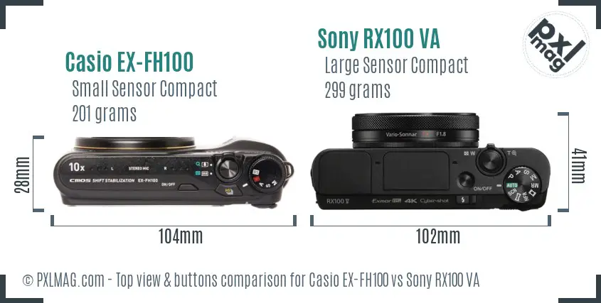 Casio EX-FH100 vs Sony RX100 VA top view buttons comparison