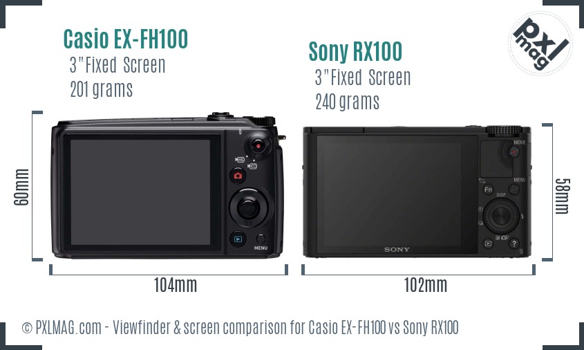 Casio EX-FH100 vs Sony RX100 Screen and Viewfinder comparison