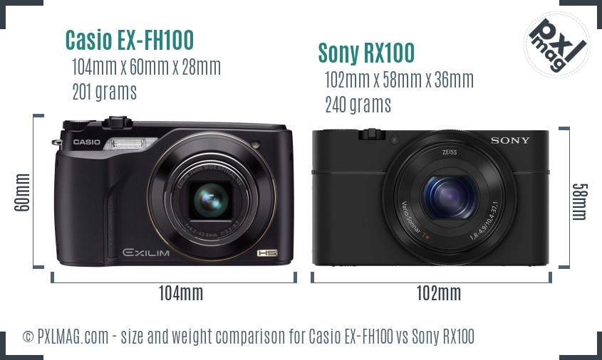 Casio EX-FH100 vs Sony RX100 size comparison Casio EX-FH100 vs Sony RX100 size comparison