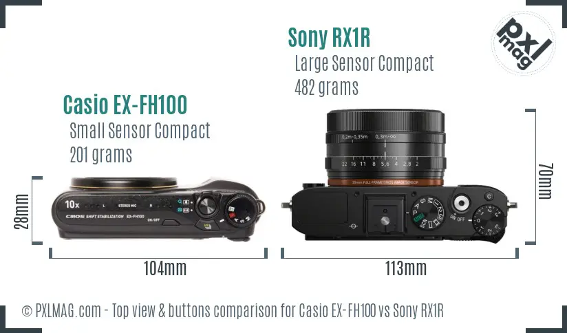 Casio EX-FH100 vs Sony RX1R top view buttons comparison