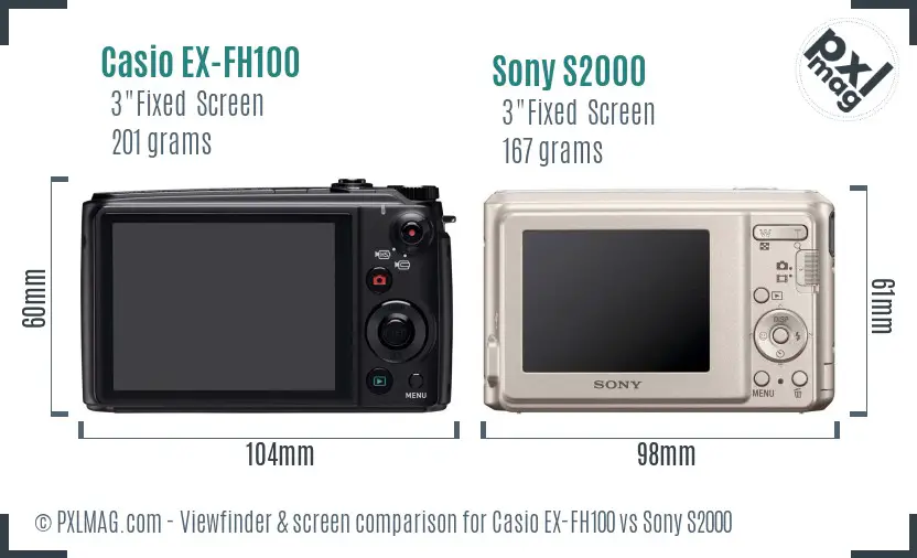 Casio EX-FH100 vs Sony S2000 Screen and Viewfinder comparison