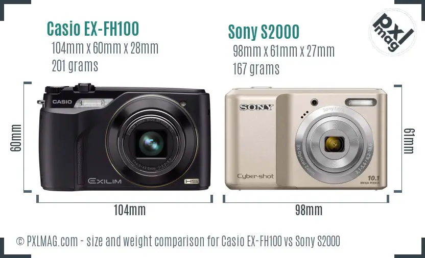 Casio EX-FH100 vs Sony S2000 size comparison