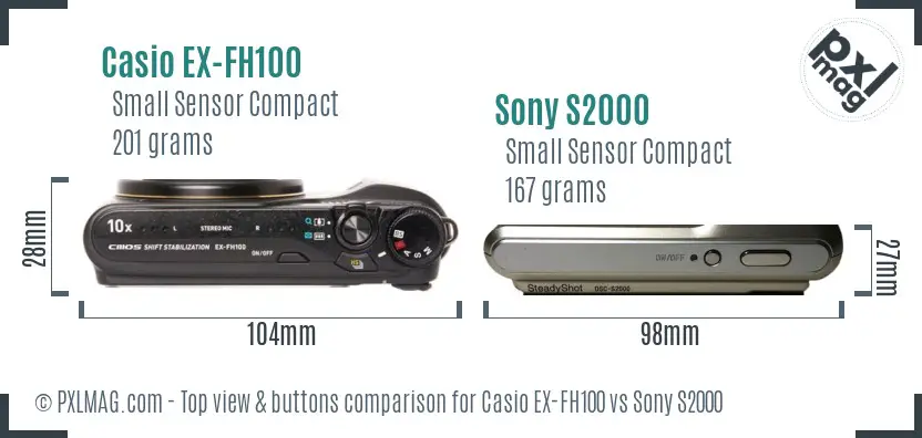 Casio EX-FH100 vs Sony S2000 top view buttons comparison