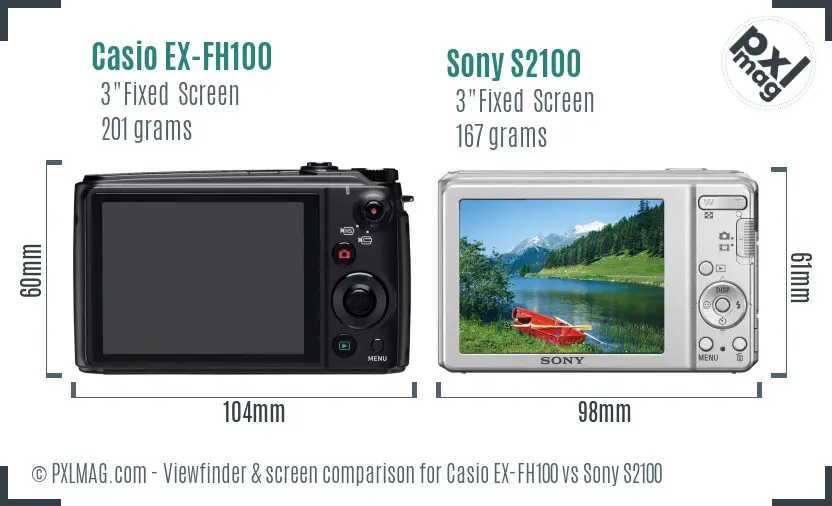 Casio EX-FH100 vs Sony S2100 Screen and Viewfinder comparison