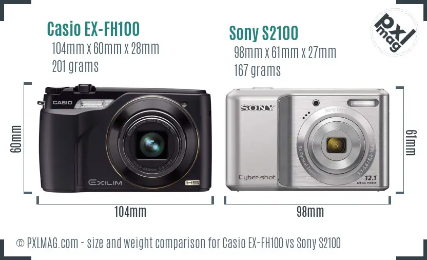 Casio EX-FH100 vs Sony S2100 size comparison