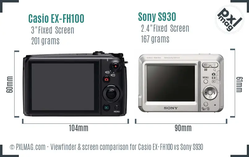Casio EX-FH100 vs Sony S930 Screen and Viewfinder comparison