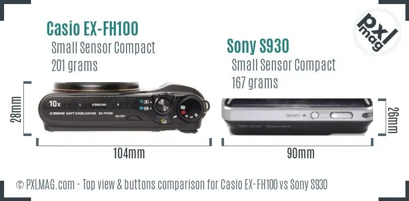 Casio EX-FH100 vs Sony S930 top view buttons comparison