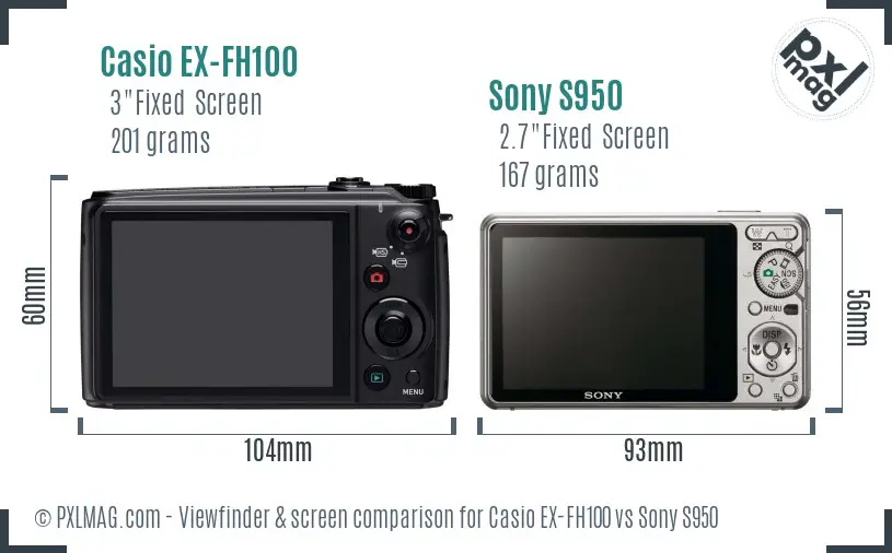 Casio EX-FH100 vs Sony S950 Screen and Viewfinder comparison