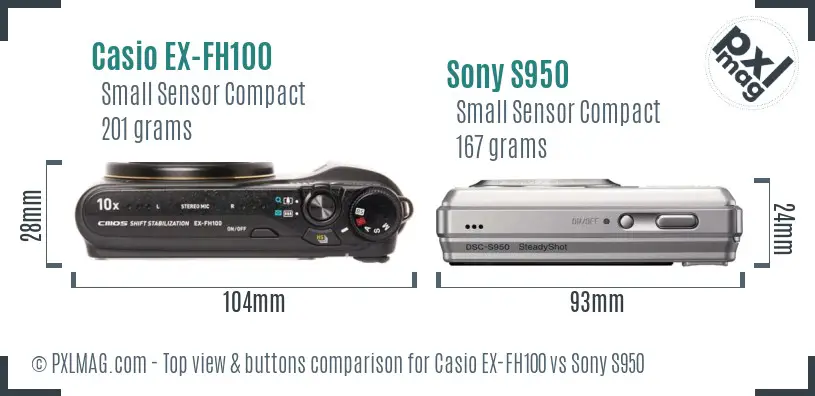 Casio EX-FH100 vs Sony S950 top view buttons comparison