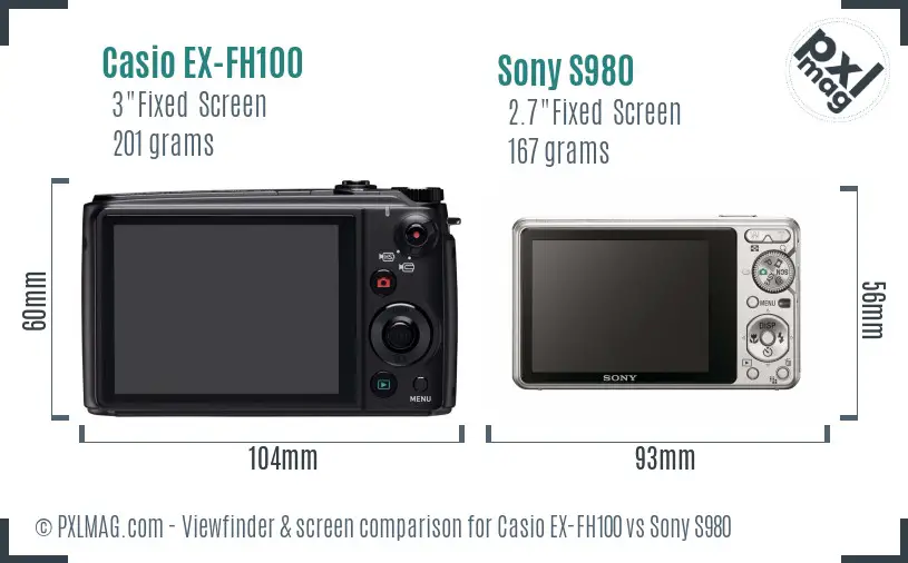 Casio EX-FH100 vs Sony S980 Screen and Viewfinder comparison