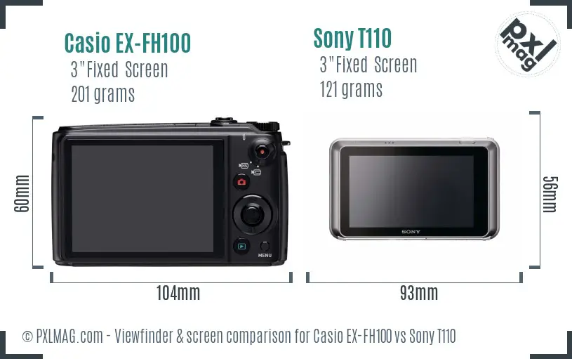 Casio EX-FH100 vs Sony T110 Screen and Viewfinder comparison