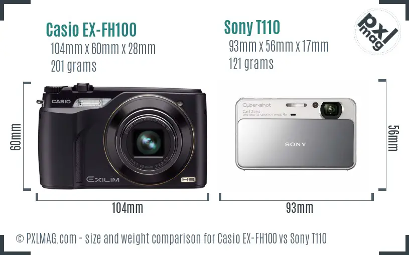 Casio EX-FH100 vs Sony T110 size comparison