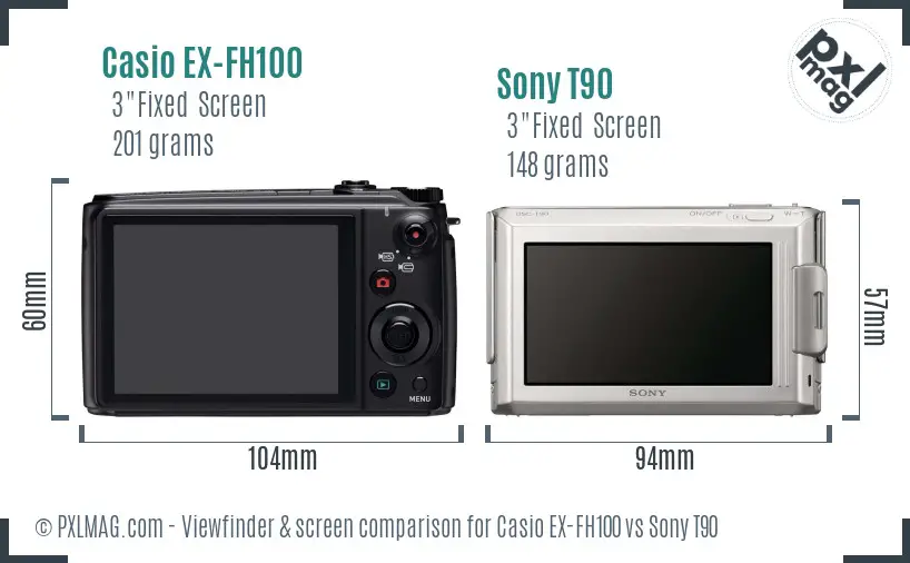 Casio EX-FH100 vs Sony T90 Screen and Viewfinder comparison