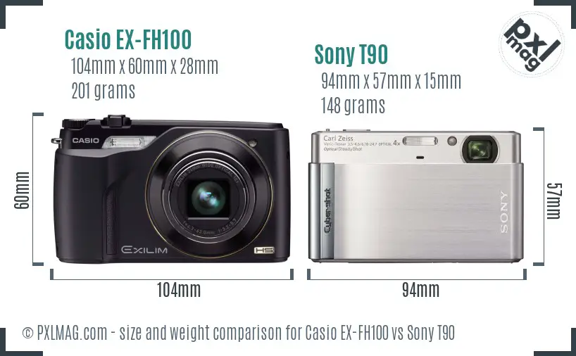 Casio EX-FH100 vs Sony T90 size comparison