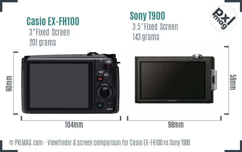 Casio EX-FH100 vs Sony T900 Screen and Viewfinder comparison Casio EX-FH100 vs Sony T900 Screen and Viewfinder comparison