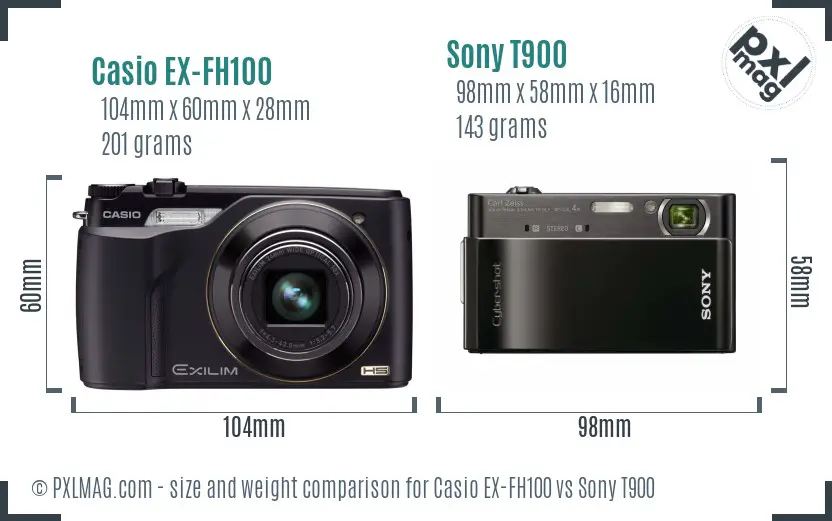 Casio EX-FH100 vs Sony T900 size comparison Casio EX-FH100 vs Sony T900 size comparison